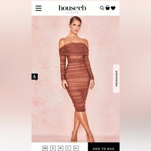 House of CB - CHESTNUT TULLE OFF SHOULDER RUCHED DRESS